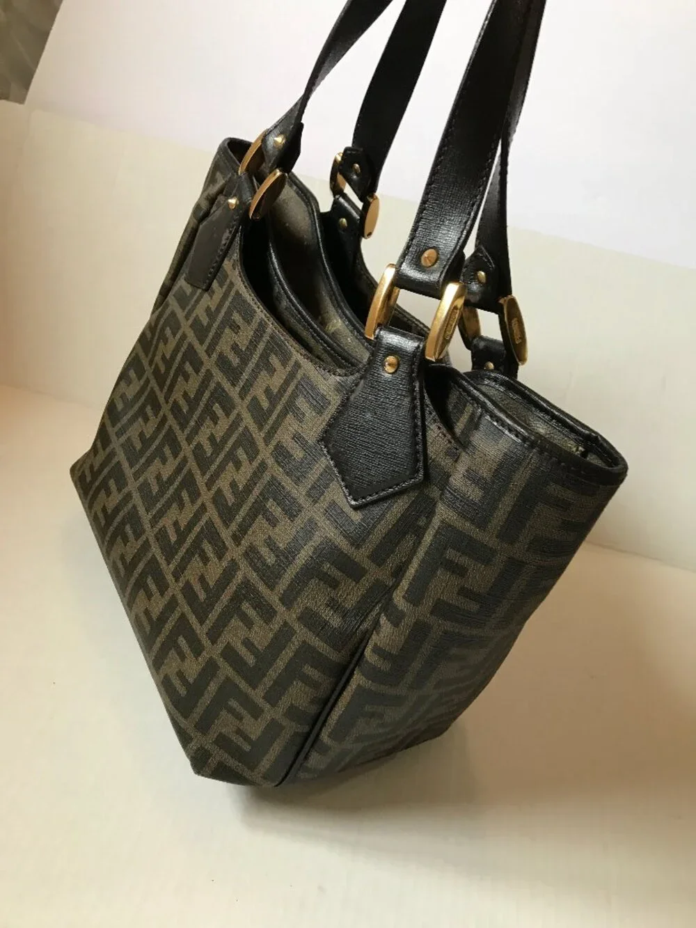 Auth FENDI Zucca Vtg Spalmati Shopping Tote Bag 8BH156 w COA